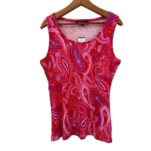 Jones New York Womens XL Paisley Tank Top 100% Cotton Knit Magenta Pink NEW